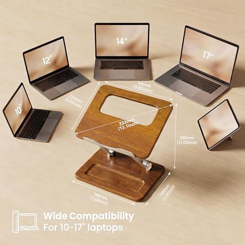 Adjustable Laptop Desk Stand Wood with Storage Slot | Ergonomic Foldable Computer Riser ，Ventilated Cooling Design, Fit all 10-17 Inch Laptops & Tablets