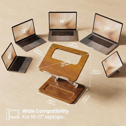 Adjustable Laptop Desk Stand Wood with Storage Slot | Ergonomic Foldable Computer Riser ，Ventilated Cooling Design, Fit all 10-17 Inch Laptops & Tablets