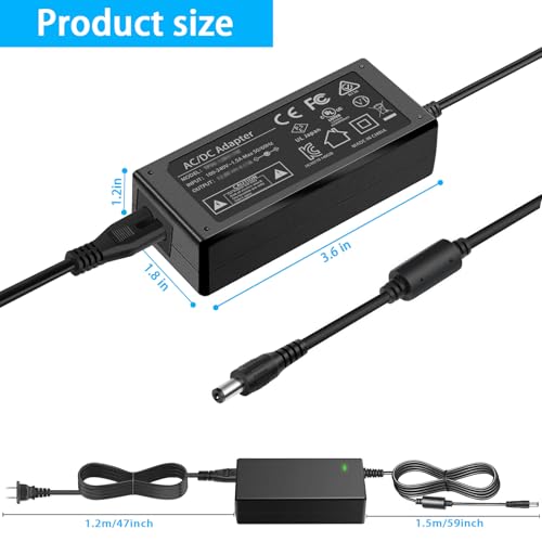 24V Power Supply, 24V 2.5A AC Adapter, fit for Logitech G29 G920 Racing Wheel/LED Light Strip/Vizio Soundbar/Dymo 4XL Printer etc,100-240V 50/60Hz Power Cord, with 8 DC Tips.