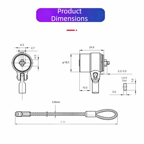 2m Galvanized Steel Laptop Cable Lock - Universal Security Anti Theft Cable with 180° Rotating Head and Keys for Most Laptops & Projectors