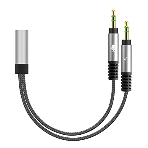 GEEKRIA Nylon Braided Headset Y Splitter Adapter, Headphones Splitter Cable for PC, Notebook, Legacy Laptop with Microphone and Audio Jack (2 x 3.5mm Male to 1 x 3.5mm Female)