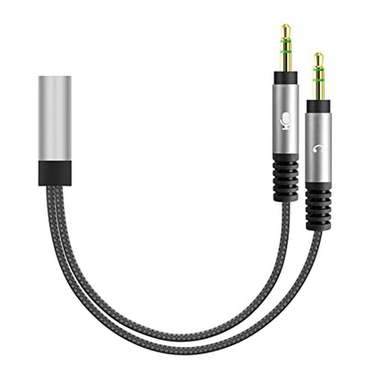 GEEKRIA Nylon Braided Headset Y Splitter Adapter, Headphones Splitter Cable for PC, Notebook, Legacy Laptop with Microphone and Audio Jack (2 x 3.5mm Male to 1 x 3.5mm Female)