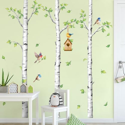 Large Birch Tree Wall Decals White Realistic Tree Stickers | Birch Tree Vinyl Wall Art Sticker Peel and Stick Decal for Aisle Bedroom Office Sofa TV Backdrop Wall Home Decor (H: 67.3 In) - style: H67.3" White