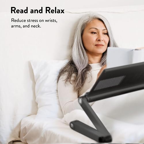 Uncaged Ergonomics Adjustable Book Holder, Tablet & Laptop Stand, Aluminum Portable Reading Stand for Textbooks & Cookbooks, Recipe Holder for Kitchen Counter, Black - color: Black