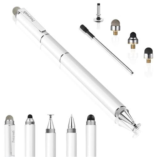 Penyeah 4-in-1 Stylus Pen for iPhone, iPad, Switch & Android Devices- White | Versatile 4 Different Tips, Writing/Drawing/Scrolling/Selecting/Signing Documents Easier & Preciser, Spare Tips Included - color: White