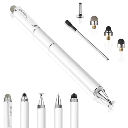 Penyeah 4-in-1 Stylus Pen for iPhone, iPad, Switch & Android Devices- White | Versatile 4 Different Tips, Writing/Drawing/Scrolling/Selecting/Signing Documents Easier & Preciser, Spare Tips Included - color: White