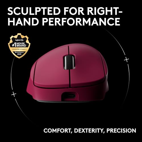 Logitech G PRO X Superlight 2 DEX Wireless Gaming Mouse - Magenta | 60g, Right-Handed Ergo Shape, <8 kHz Polling, 44K DPI, PowerPlay Wireless Charging Supported, USB-C, 5 Buttons, For PC/Mac - color: Magenta, size: Right-handed, style: Mouse