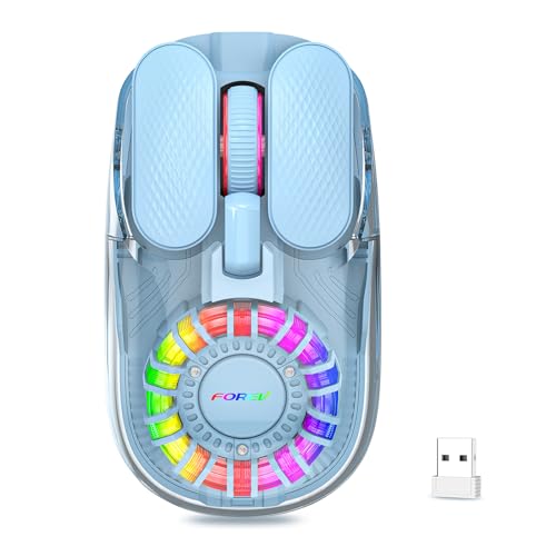 Wireless Bluetooth Mouse, Transparent BT+2.4G Dual-Mode Gaming Mouse with Magnetic Top Cover, Rechargeable RGB Backlit Computer Mouse for Laptop, PC, MacBook, iPad (Blue) - color: Blue