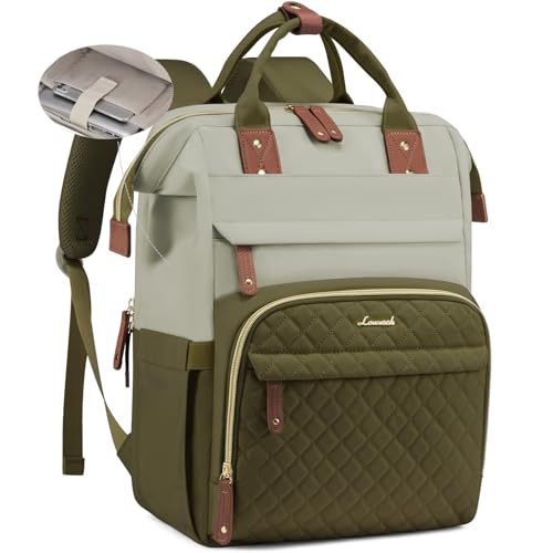 LOVEVOOK Laptop Backpack for Women, 17.3'' Waterproof Nurse Bag Teacher Work Backpack Purse for Women, Travel Computer Backpack for College Office Business Ladies - color: Olive-bean Green, size: 17.3 inch
