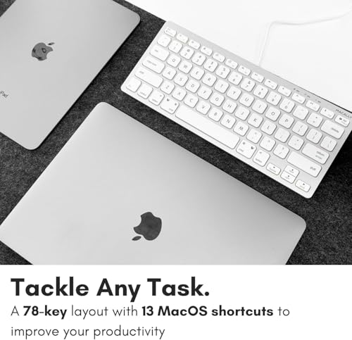 Macally Small Wired Keyboard for Mac and Windows - 78 Scissor Switch Keys Compatible Apple Keyboard - USB Mini Keyboard that Saves Space and Looks Great - Plug and Play Wired Mac Keyboard - Aluminum - color: Silver Aluminum