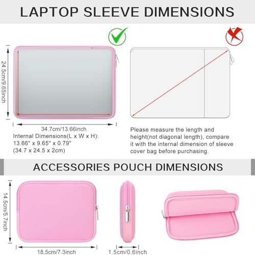 RAINYEAR 14 Inch Laptop Sleeve Case with Pocket & Accessories Pouch, Pink | Protective Soft Fluffy Lining Carrying Bag Compatible with 14 inch Notebook Computer Chromebook - color: Pink (Upgraded Version), size: 14"