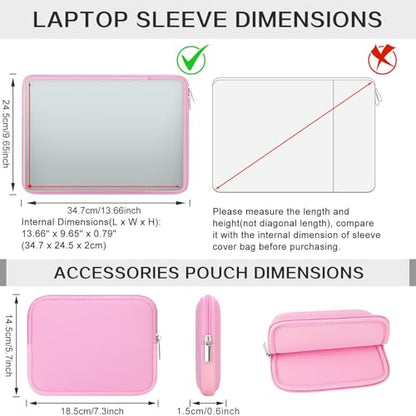 RAINYEAR 14 Inch Laptop Sleeve Case with Pocket & Accessories Pouch, Pink | Protective Soft Fluffy Lining Carrying Bag Compatible with 14 inch Notebook Computer Chromebook - color: Pink (Upgraded Version), size: 14"