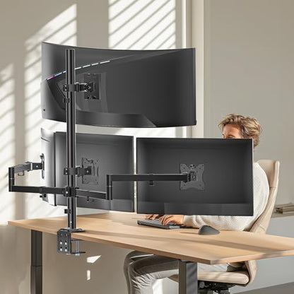 WALI Quad Monitor Mount for up to 49 inch Ultrawides on Top Bracket and 27 inch Screens on Lower Brackets, Extra Tall 4 Monitor Stand, Heavy Duty Monitors Arm up to 44 lbs (M004S-P), Black - size: 13"-49", style: Quad