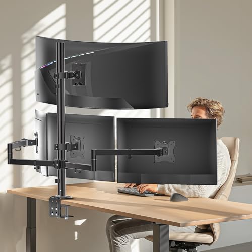 WALI Quad Monitor Mount for up to 49 inch Ultrawides on Top Bracket and 27 inch Screens on Lower Brackets, Extra Tall 4 Monitor Stand, Heavy Duty Monitors Arm up to 44 lbs (M004S-P), Black - size: 13"-49", style: Quad