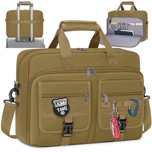 RAINSMORE Tactical Laptop Bag for Men, Large Military Laptop Briefcase | 15.6/17.3 Inch Messenger Bag with MOLLE, Business Computer Bag Laptop Case, Tactical Shoulder Bag for Work Office Travel - color: Khaki, size: 17.3 inch