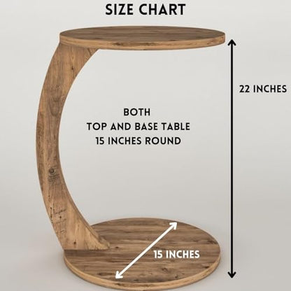 C Shaped End Table for Couch Small Places, Space Saver Round Side Table for Sofa and Bedside with Wheels, Coffee and Eating Snack Time Tray for Living Room, Office (Natural) - color: Natural