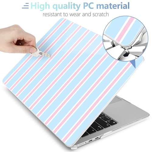 MEEgoodo Case for M5/M4/M3/M2 MacBook Air 13 inch Case 2026 2025 2024 2022, Fit Model A3449/A3240/A3113/A2681, Laptop Hard Shell Compatible with MacBook Air 13.6-inch, Pink and Blue Stripes - color: Pink And Blue Stripes