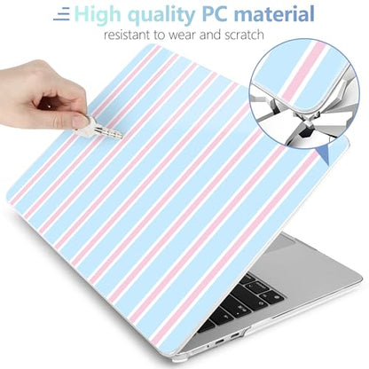 MEEgoodo Case for M5/M4/M3/M2 MacBook Air 13 inch Case 2026 2025 2024 2022, Fit Model A3449/A3240/A3113/A2681, Laptop Hard Shell Compatible with MacBook Air 13.6-inch, Pink and Blue Stripes - color: Pink And Blue Stripes