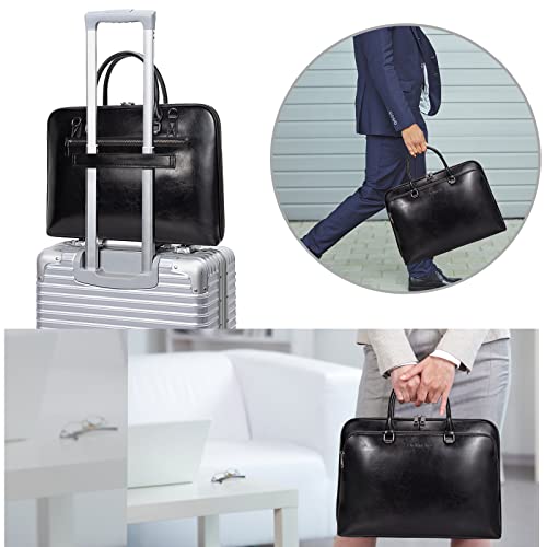 Blofinche Laptop Messenger shoulder bag: Genuine Leather work Briefcase 13.3 15.6 inch designer Satchel handbag - color: Black, size: 15.6 inch