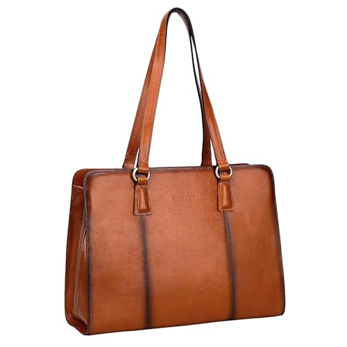 Banuce Italian Full Grain Leather Briefcase for Women Tote Purses | Eco-friendly Leather,Fits 13.3" Laptop and 9.7" iPad,3 Compartments,2Way Long Handles and Strap,Business Work