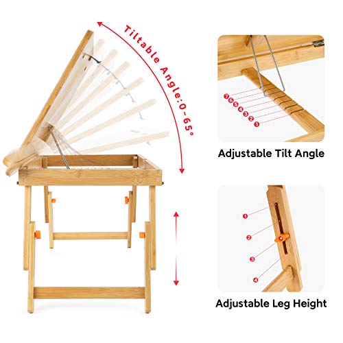 Drawing Table Nnewvante Laptop Desk Adjustable Drafting Desk Foldable Bamboo Bed Tray with Tablet Slot for Adult Kids, Large
