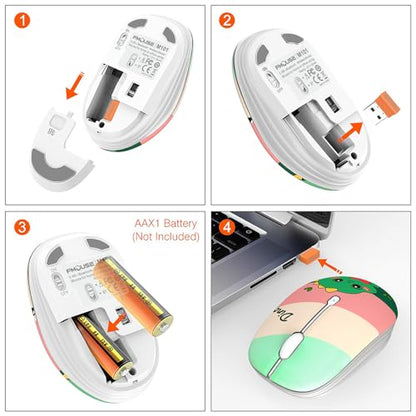 FMOUSE Cute Wireless Mouse, Bluetooth & 2.4GHz Dual Mode with USB Receiver, Silent Click, AA Battery Powered, for Kids Students Teen Girls, Compatible with Laptop Mac iPad PC (Cute Dino) - color: Cute Dino