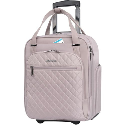 EMPSIGN Underseat Carry On Wheeled - 16" Carry on Bag with Wheels Multi-functional Lightweight Rolling Bag Overnight Weekender Small Suitcase for Women Men Travel Business, Dusty Pink - color: Dusty Pink
