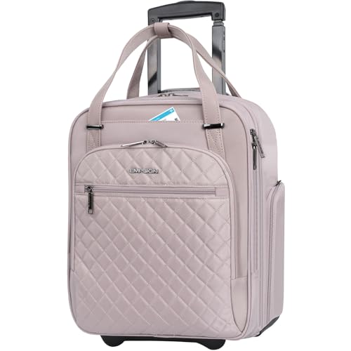 EMPSIGN Underseat Carry On Wheeled - 16" Carry on Bag with Wheels Multi-functional Lightweight Rolling Bag Overnight Weekender Small Suitcase for Women Men Travel Business, Dusty Pink - color: Dusty Pink