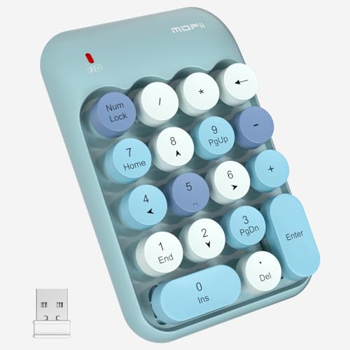 MOFII Wireless Number Pads - Blue Numeric Keypad 18 Keys USB 2.4G Round Keycap Colorful Extensions Keypads, Financial Accounting Portable Numpad 10 Key for Laptop/PC/Notebook/Surface Pro - color: Colorful Blue