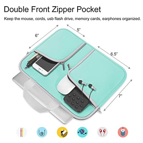 HESTECH Chromebook Case 13.3"-14inch Laptop Case Neoprene Sleeve with Handle Zipper Pocket for MacBook Pro/Air Acer ASUS Lenovo HP Dell Samsung Microsoft, Mint Green - size: 13"-13.3-13.5 Inch