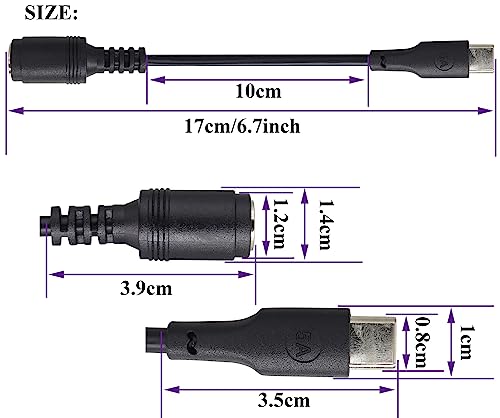 USB Type C Male External to DC 7.4mmx5.0mm Female Internal Connector Quick 5A Charging Power Supply Suitable for Mobile Phones,Tablets,laptops Power Sockets(17cm/6.7inch-2Pack)