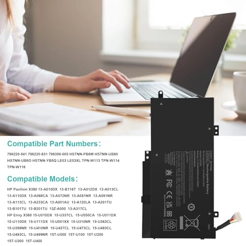 Fancy Buying LE03XL LE03 796356-005 796220-831 Laptop Battery for HP Envy X360 m6-w 15-w W103dx W010dx w102dx w101dx, Pavilion X360 13-S 15-bk 13-s120nr 13-s128nr 15-bk010nr TPN-W116 TPN-W113 - size: 7.28*3.86*0.28inch LE03XL