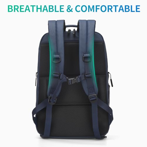 Expandable Business Backpack with 17" Laptop Compartment - Waterproof, Airline Approved, 33L-42L Capacity, for Work & Travel, Blue - color: Blue