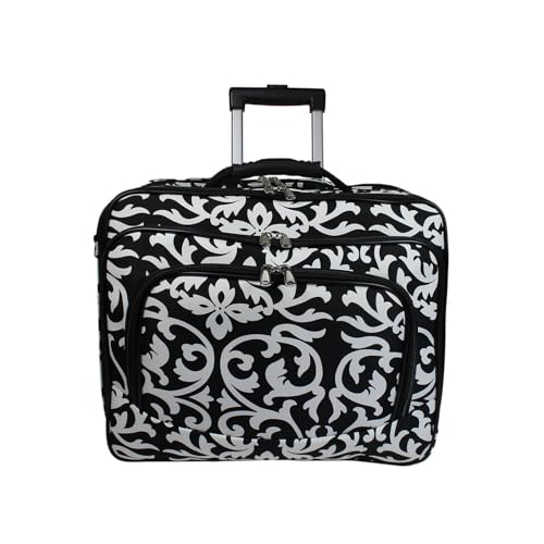 Ladies Damask Rolling Computer Laptop Bag Brief Case -- FITS A 13", 14", 15", 16" OR 17" LAPTOP (MEASURED CORNER TO CORNER DIAGONALLY)