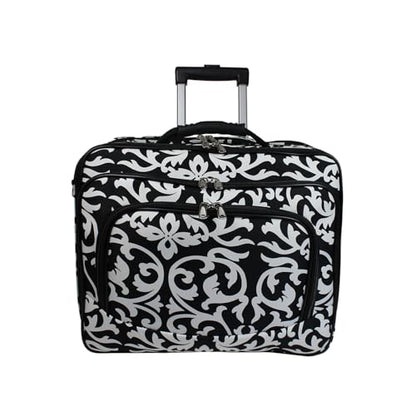 Ladies Damask Rolling Computer Laptop Bag Brief Case -- FITS A 13", 14", 15", 16" OR 17" LAPTOP (MEASURED CORNER TO CORNER DIAGONALLY)