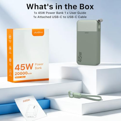 JUOVI Power Bank 45W 20000mAh Portable Charger with Detachable Cable | USB C Fast Charging with 4 Ports, LED Display External Battery Pack for iPad Tablet Switch iPhone Samsung etc - color: Green