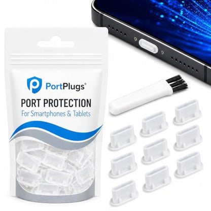 USB C Dust Plugs 10 Pack with Cleaning Brush, Charging Port Covers, Clear | Helps block dust, lint and debris, helps support reliable charging, snug low profile fit, durable flexible construction - color: Clear