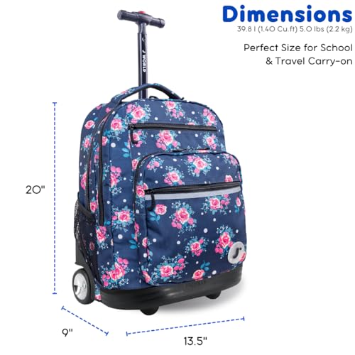 J World Sundance Laptop Rolling Backpack for Girls Boys. Roller Bookbag with Wheels, 20 Inch, Navy Rose - color: Navy Rose