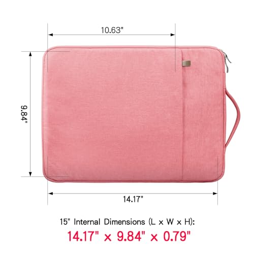 RAINYEAR 15 inch Laptop Sleeve Carrying Case with Handle & Pocket, Pink | Protective Padded Polyester Laptop Sleeve Case Briefcase for 15 Inch MacBook Air/Pro , 15 inch Surface Laptop 3/4 - color: Pink, size: 15"-15.4"