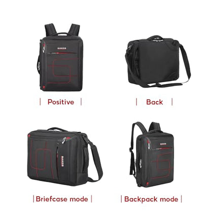SAKOS Flash 3 in 1 Laptop Bag, 15.6 Inch Convertible Messenger, Shoulder Bag & Backpack, Water Repellent Travel Bag, Professional Work Bag for Men & Women, Briefcase with Laptop Compartment - Black - color: 4. Flash - Black/Red