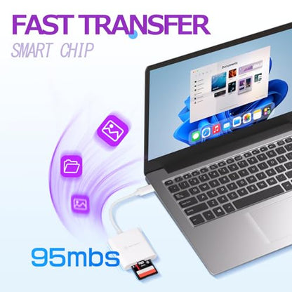 USB-C SD/Micro SD Card Reader, USB3.0 Dual Slot Memory Adapter | Dual Card Slots, Wide USB-C Compatibility, USB3.0 Fast Transfer, Trail Camera Viewer, Plug & Play, Compact Portabl