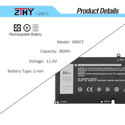 69KF2 Laptop Battery for Dell Alienware M15 R3 R4 R5 R6 R7 M16 R1 M17 R3 R4 | G15 5510 5511 5520 5525 5530/G16 7620 7630/G7 15 7500 Precision 5550 5560 5570 Vostro 7510 7620 8FCTC 11.4V 86Wh