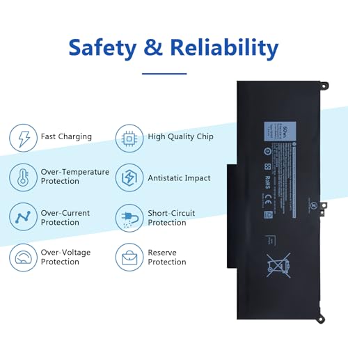 DJW F3YGT Battery Replacement for Dell Latitude 14 7000 7480 7490/13 7000 7380 7390 P29S002/12 7000 7280 7290 Series 0DM3WC DM3WC DM6WC 2X39G KG7VF V4940 451-BBYE 453-BBCF - size: F3YGT