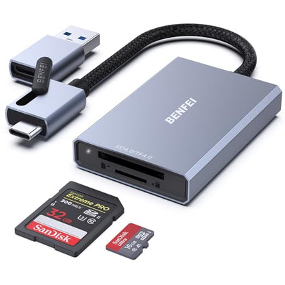 BENFEI SD 4.0 Card Reader, USB-C/USB-A 2-in-1 Memory Card Reader, for SDXC, SDHC, SD, MMC, RS-MMC, Micro SDXC, Micro SD, Micro SDHC Card, UHS-II, and UHS-I Cards - color: SD 4.0