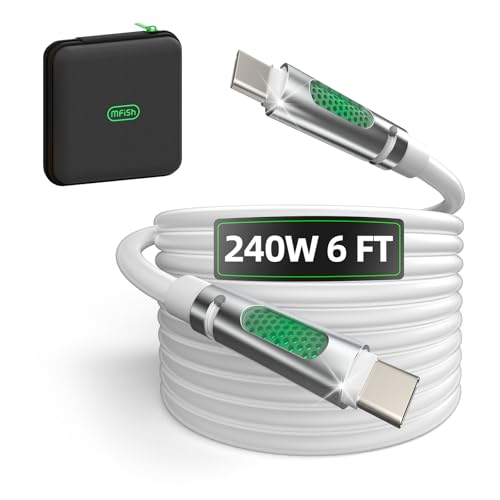 MFish 240W USB-C to USB-C Cable (PD 3.1 EPR), 480Mbps Speed, Fast Charging Type C Cable for MacBook Pro/Air, iPhone 17/16 Pro, Galaxy S25/S24, Laptops, iPad, Durable Silicone, 6FT Grey - color: Grey(C to C), size: 6FT