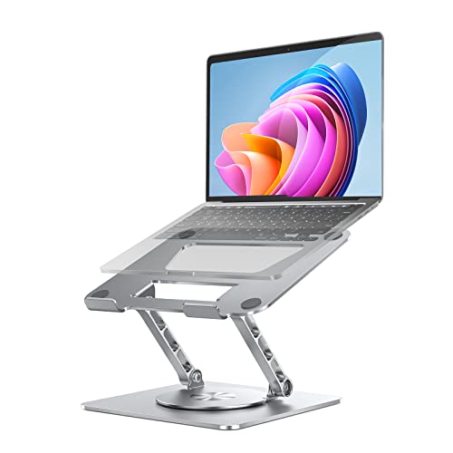 Rotating Laptop Stand, 360° Angle Swivel, Height Adjustable for Neck/Shoulder Health, Solid Aluminum Base, Fits 10"-17" Laptop & Tablet (Silver)