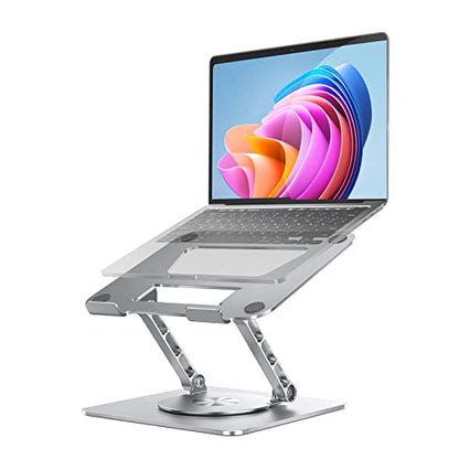 Rotating Laptop Stand, 360° Angle Swivel, Height Adjustable for Neck/Shoulder Health, Solid Aluminum Base, Fits 10"-17" Laptop & Tablet (Silver)