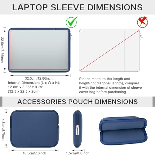 RAINYEAR 13 Inch Laptop Sleeve Compatible with 13.3" MacBook Air/Pro M1 M2 M3 M4 M5 A3449 A3240 A3113 A2681 A2338 Case Cover Bag with Front Pocket Accessories Pouch (Navy Blue) - color: Navy Blue, size: 13"