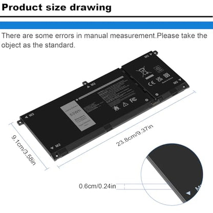 53Wh JK6Y6 H5CKD Battery for Dell Vostro 5300 5301 5401 5501 5502 5402 Latitude 3410 3510 Inspiron 5300 5401 5408 5409 5501 5502 5508 5509 5400 5406 5509 7405 7300 7306 7500 7506, 7T8CD TXD03 0H5CKD - size: 9.37*3.58*0.24inch H5CKD