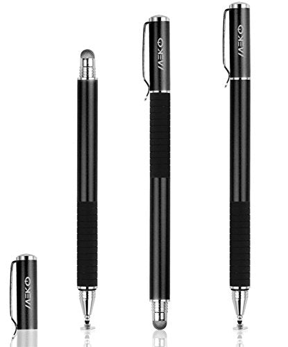 MEKO Stylus Pen for Touchscreen, 2-in-1 Universal Stylus | MEKO 1st Gen Passive Stylus, Fiber & Rubber Tips with Clip, Compatiable with All Touch Screens(Black/Silver) - color: Black/Silver
